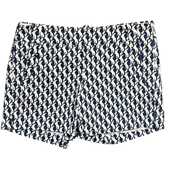 J.Crew Pants - J.Crew Shorts Chino Stretch White Blue Seahorse All Over Print Coastal Nautical